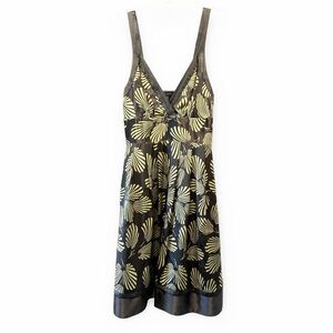 Ted Baker Silk Summer Dress Grey Green Palm Print Ted Size 1 Uk 8
